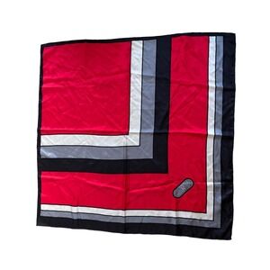 Vintage Roberta di Camerino Silk Scarf Red Black White Grey Geometric Logo